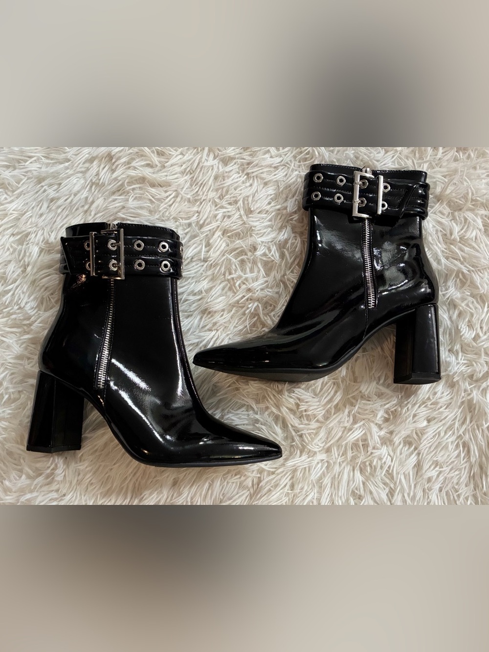 Soda Goth Biker Alt Pointed Platform Patent Leather Boots Block Heel Black 7.5